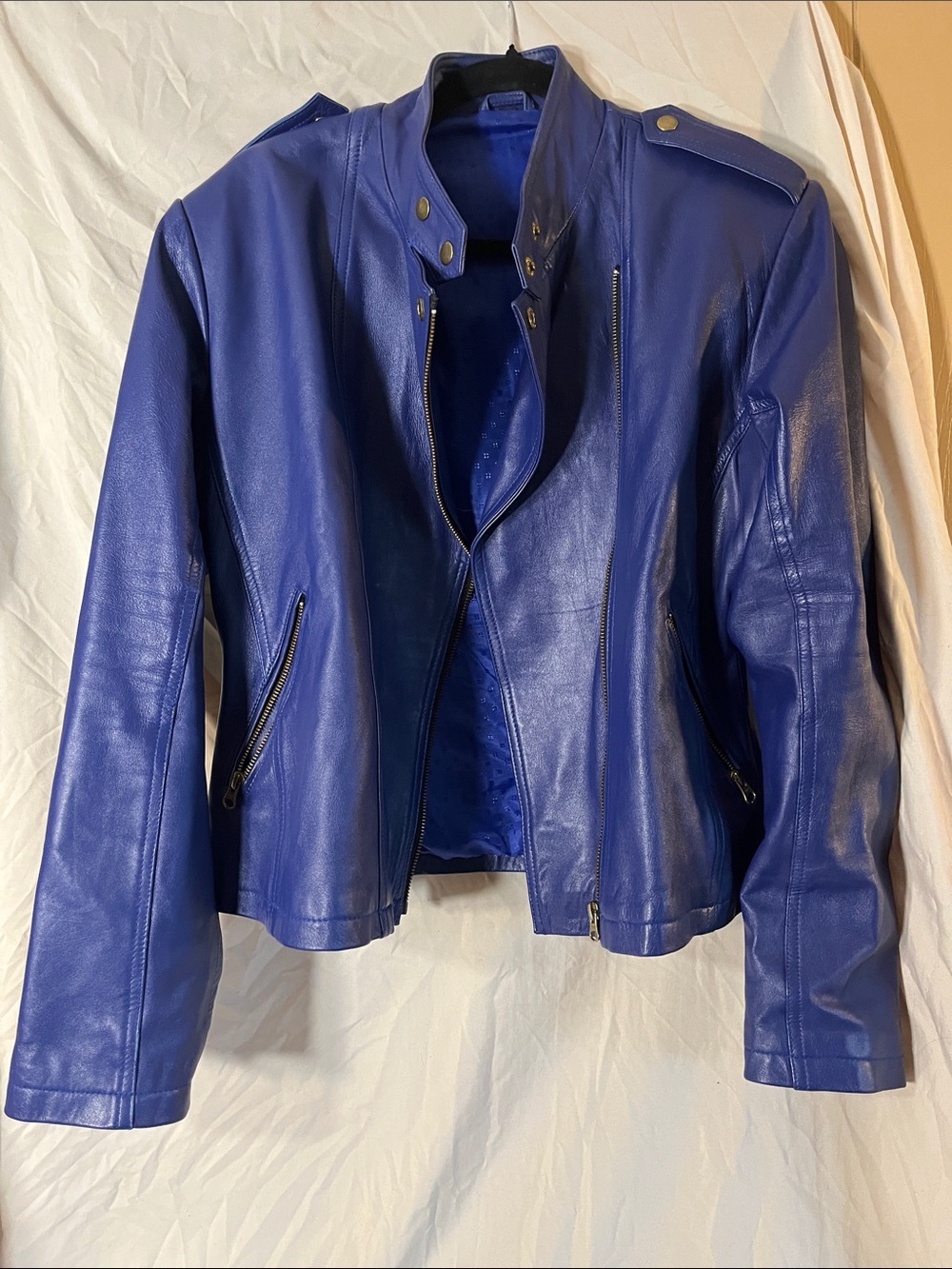 Women’s Blue Leather Motorcycle Jacket